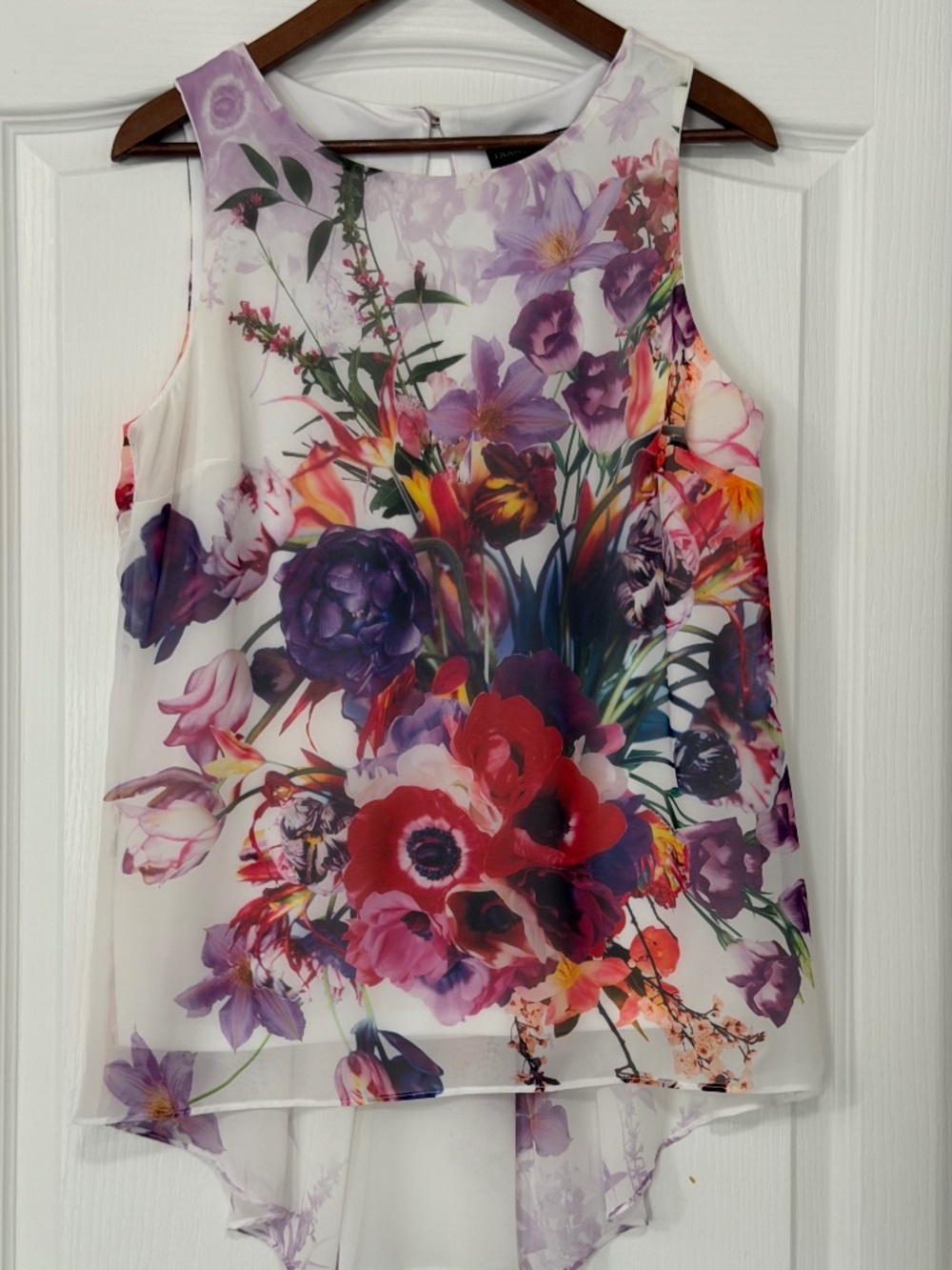 Frank Lyman Floral Chiffon High-Low Sleeveless Blouse Top - Size 8